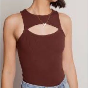 Dark Brown Ribbed Cut Out Tank Top
